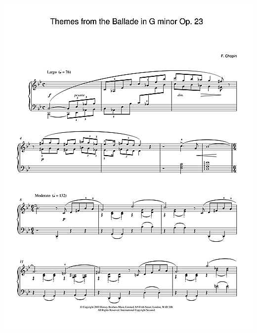 Preview Frederic Chopin Themes From The Ballade In G Minor, Op. 23 Classical sheet music, notes and chords for Piano, SKU: 24388 sheet music, piano notes, chords, guitar tabs, score, transpose, transcribe, how to play, guide, download, learn, tutorial, progression, song, artist, awards, billboard, mtv, vh1, tour, single, album, release
