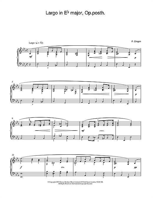 Preview Frederic Chopin Largo In Eb Major, Op. Posth. Classical sheet music, notes and chords for Piano, SKU: 24393 sheet music, piano notes, chords, guitar tabs, score, transpose, transcribe, how to play, guide, download, learn, tutorial, progression, song, artist, awards, billboard, mtv, vh1, tour, single, album, release