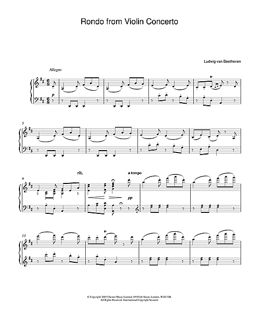 Preview Ludwig van Beethoven Rondo from Violin Concerto Classical sheet music, notes and chords for Piano, SKU: 24426 sheet music, piano notes, chords, guitar tabs, score, transpose, transcribe, how to play, guide, download, learn, tutorial, progression, song, artist, awards, billboard, mtv, vh1, tour, single, album, release
