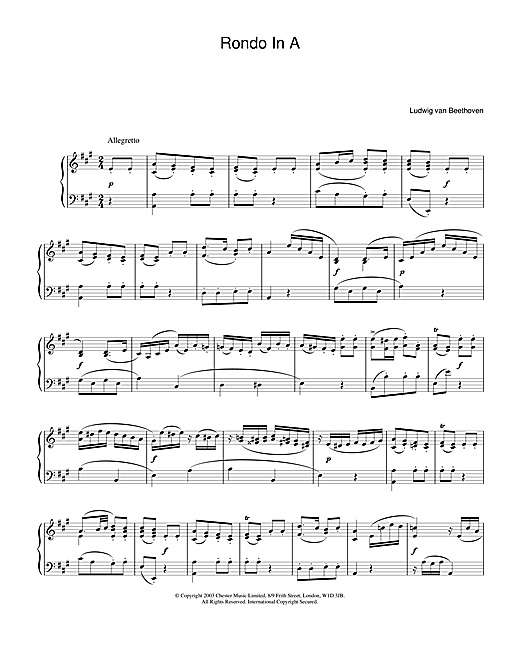 Preview Ludwig van Beethoven Rondo In A Classical sheet music, notes and chords for Piano, SKU: 24427 Rondo In A sheet music