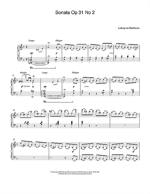 Preview Ludwig van Beethoven Sonata Op 31 No 2 Classical sheet music, notes and chords for Piano, SKU: 24428 sheet music, piano notes, chords, guitar tabs, score, transpose, transcribe, how to play, guide, download, learn, tutorial, progression, song, artist, awards, billboard, mtv, vh1, tour, single, album, release