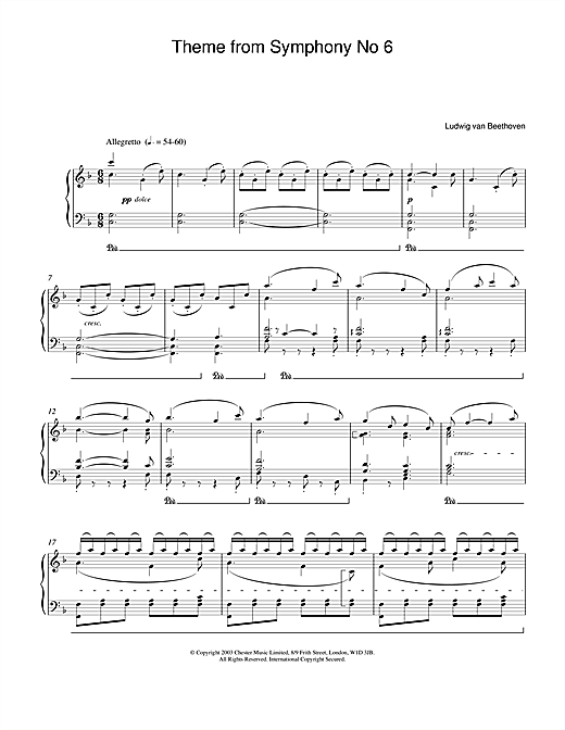 Preview Ludwig van Beethoven Theme From Symphony No. 6 Classical sheet music, notes and chords for Piano, SKU: 24434 sheet music, piano notes, chords, guitar tabs, score, transpose, transcribe, how to play, guide, download, learn, tutorial, progression, song, artist, awards, billboard, mtv, vh1, tour, single, album, release