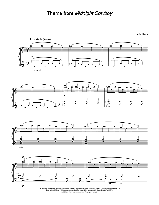 Preview John Barry Theme from Midnight Cowboy Film and TV sheet music, notes and chords for Piano, SKU: 24443 sheet music, piano notes, chords, guitar tabs, score, transpose, transcribe, how to play, guide, download, learn, tutorial, progression, song, artist, awards, billboard, mtv, vh1, tour, single, album, release