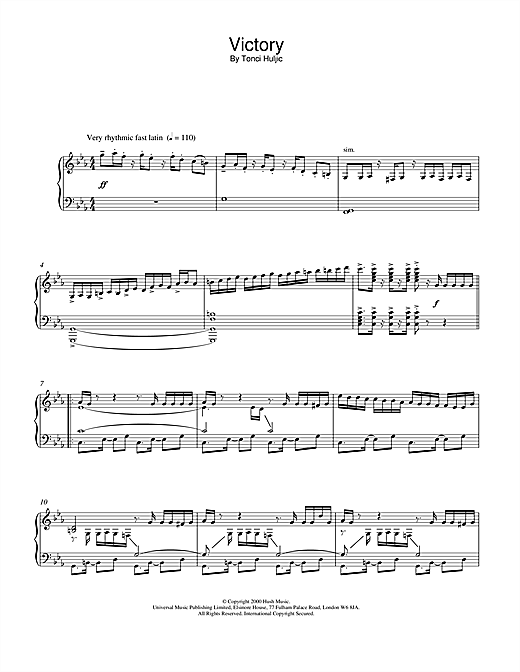Preview Tonci Huljic Victory Film and TV sheet music, notes and chords for Piano, SKU: 24445 sheet music, piano notes, chords, guitar tabs, score, transpose, transcribe, how to play, guide, download, learn, tutorial, progression, song, artist, awards, billboard, mtv, vh1, tour, single, album, release