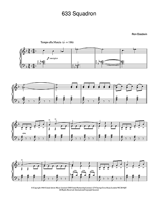 Preview Ron Goodwin 633 Squadron Film and TV sheet music, notes and chords for Piano, SKU: 24447 sheet music, piano notes, chords, guitar tabs, score, transpose, transcribe, how to play, guide, download, learn, tutorial, progression, song, artist, awards, billboard, mtv, vh1, tour, single, album, release