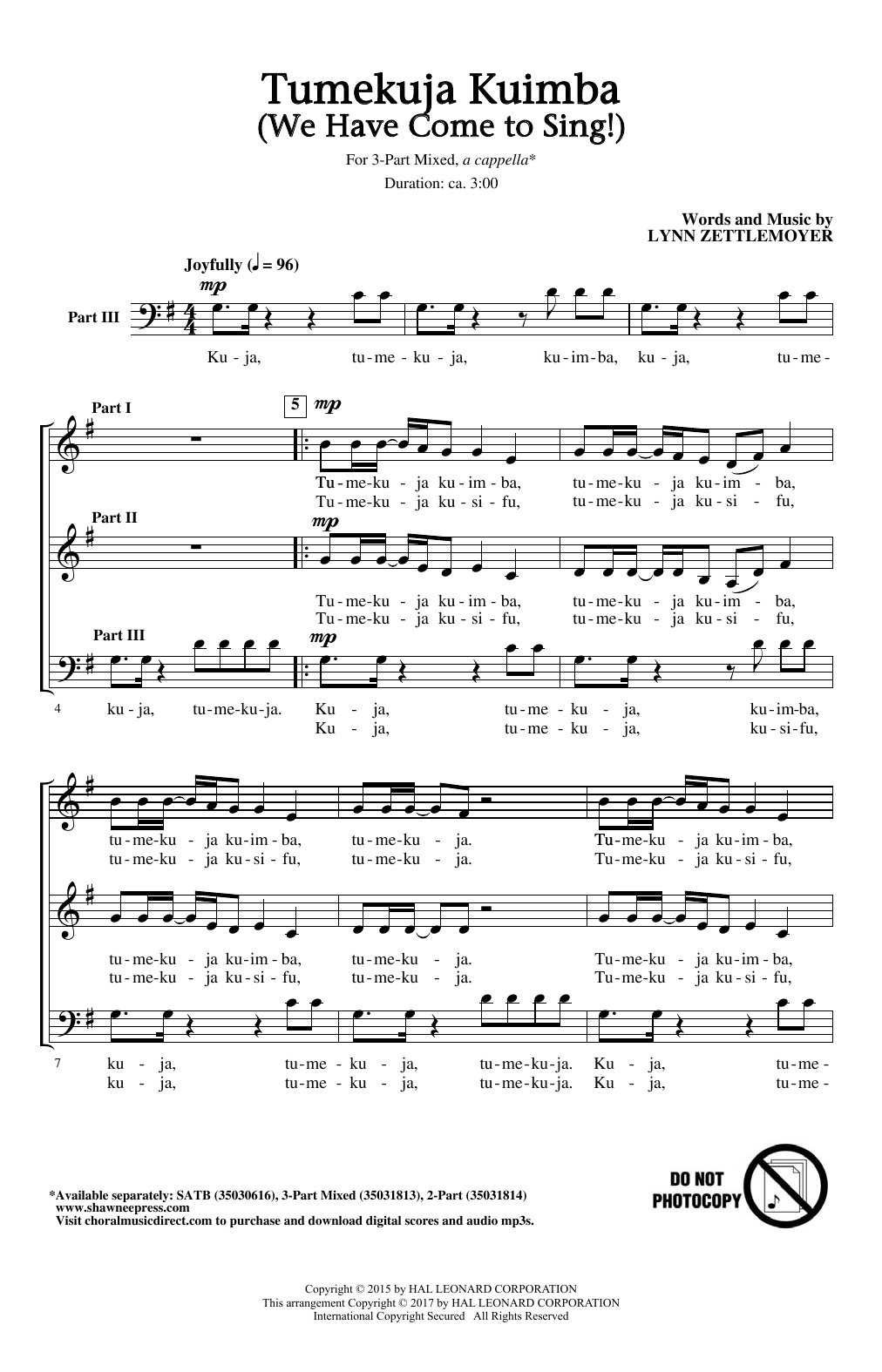 Preview Lynn Zettlemoyer Tumekuja Kuimba (We Have Come To Sing!) A Cappella sheet music, notes and chords for 3-Part Mixed, SKU: 250809 sheet music, piano notes, chords, guitar tabs, score, transpose, transcribe, how to play, guide, download, learn, tutorial, progression, song, artist, awards, billboard, mtv, vh1, tour, single, album, release