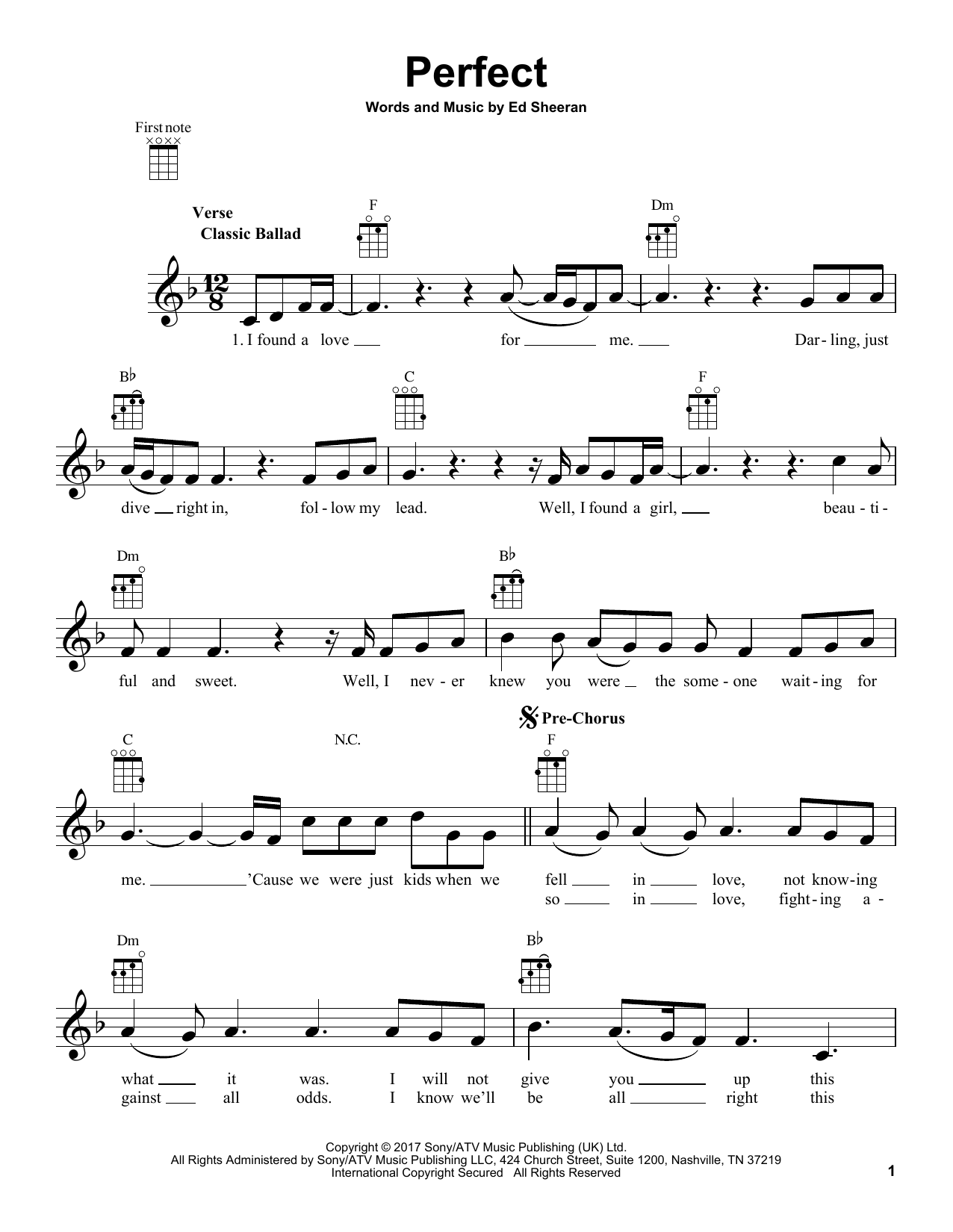 Ed Sheeran Alto Sax /& Piano Sheet Music Single Perfect