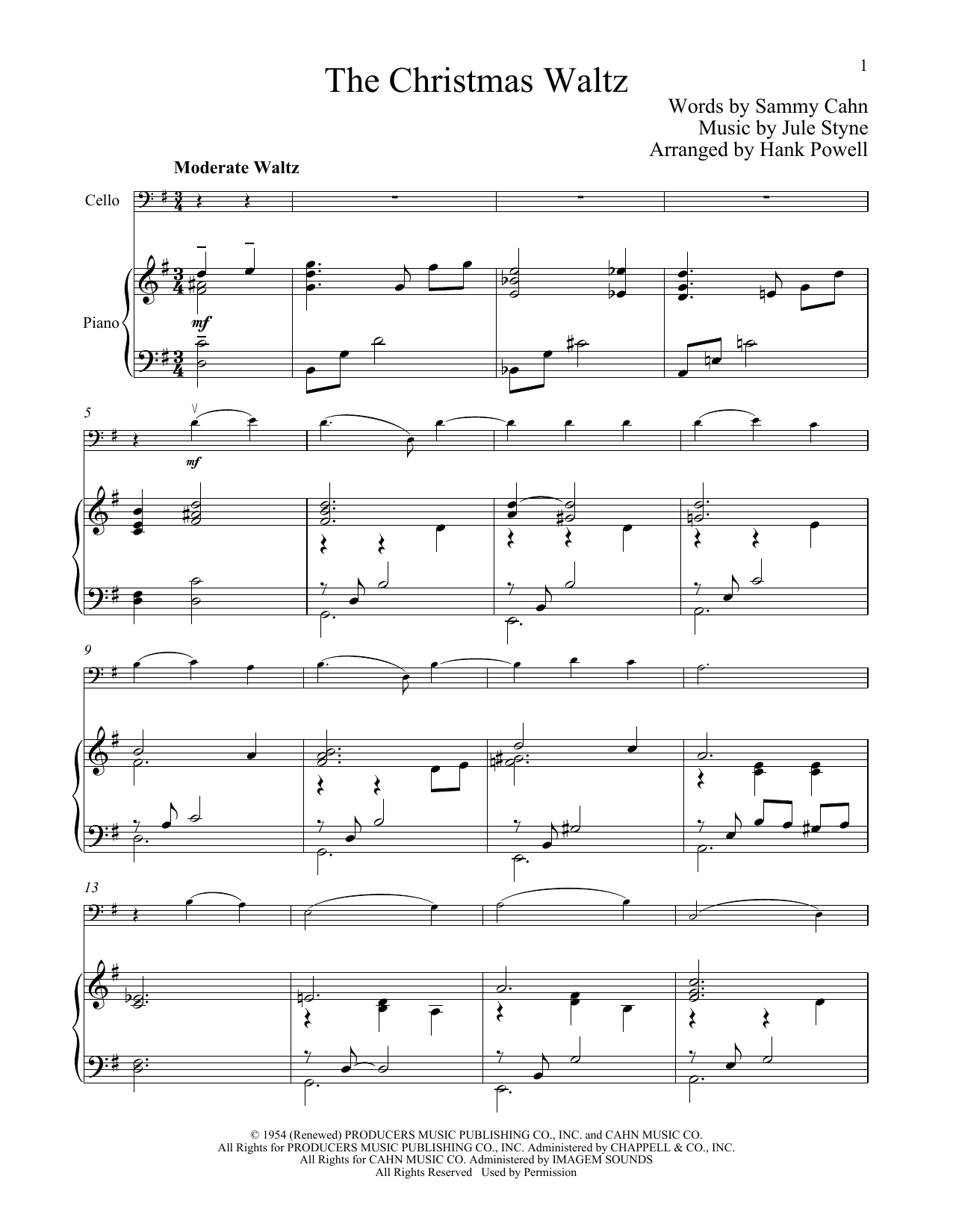 jule styne the christmas waltz sheet music notes chords download printable cello and piano sku 251197 chrismas notes