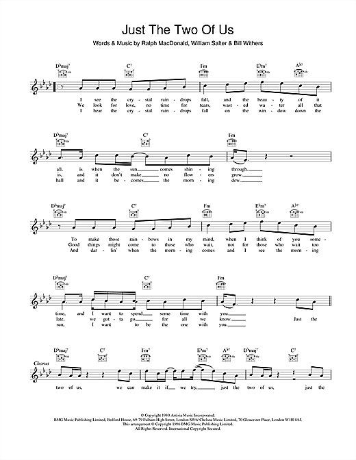 Bill Withers Just The Two Of Us Sheet Music Notes, Chords.