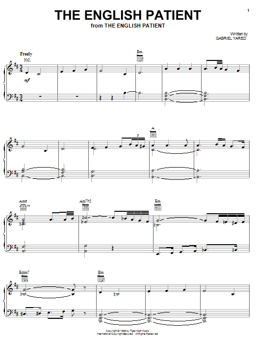 Preview Gabriel Yared The English Patient Film and TV sheet music, notes and chords for Piano, SKU: 25267 sheet music, piano notes, chords, guitar tabs, score, transpose, transcribe, how to play, guide, download, learn, tutorial, progression, song, artist, awards, billboard, mtv, vh1, tour, single, album, release