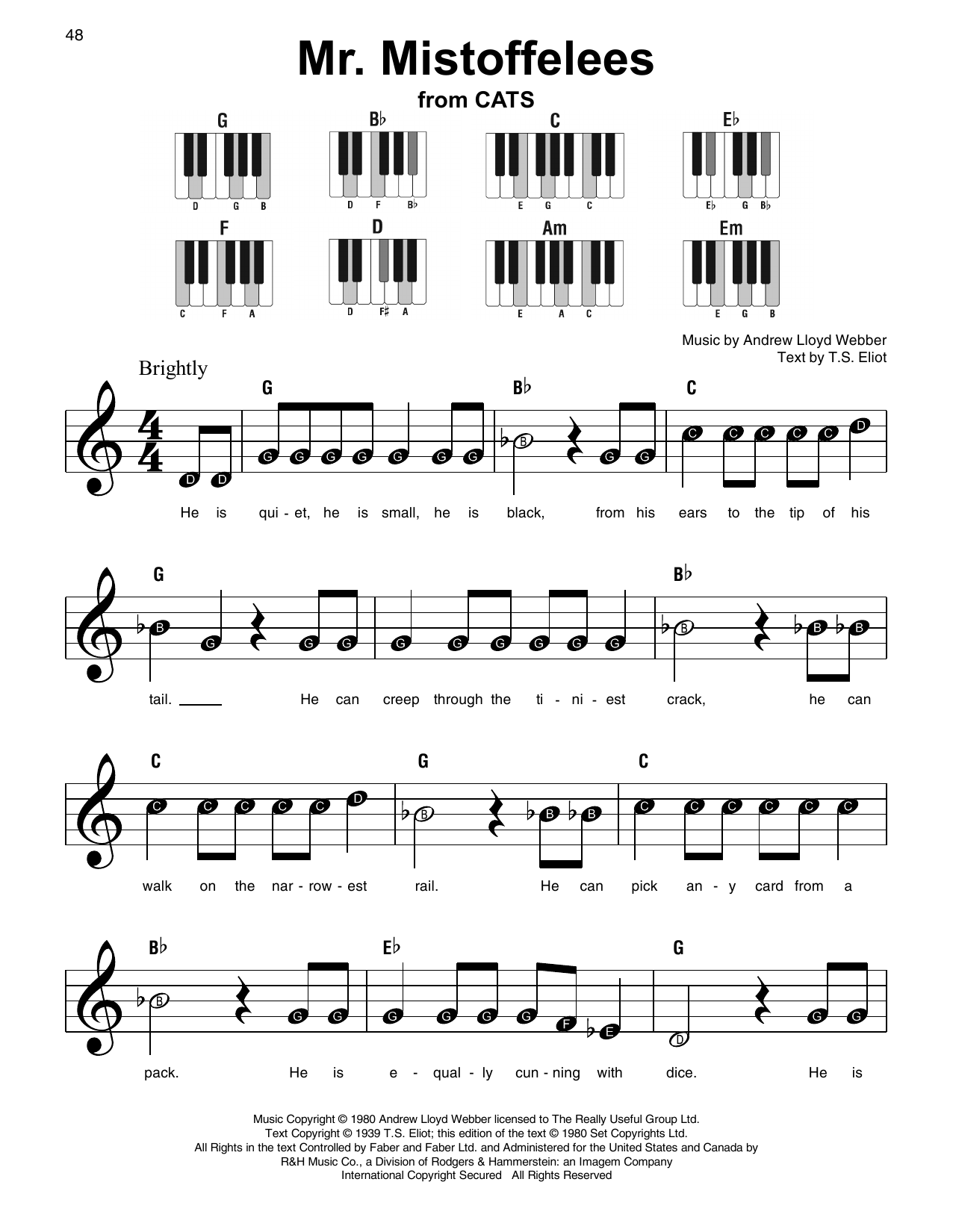 Preview Andrew Lloyd Webber Mr. Mistoffelees Broadway sheet music, notes and chords for Super Easy Piano, SKU: 253497 sheet music, piano notes, chords, guitar tabs, score, transpose, transcribe, how to play, guide, download, learn, tutorial, progression, song, artist, awards, billboard, mtv, vh1, tour, single, album, release