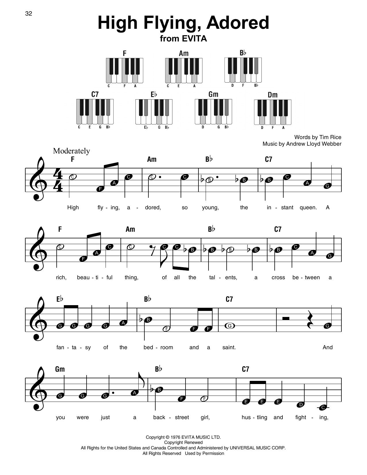Preview Andrew Lloyd Webber High Flying, Adored Broadway sheet music, notes and chords for Super Easy Piano, SKU: 253498 sheet music, piano notes, chords, guitar tabs, score, transpose, transcribe, how to play, guide, download, learn, tutorial, progression, song, artist, awards, billboard, mtv, vh1, tour, single, album, release
