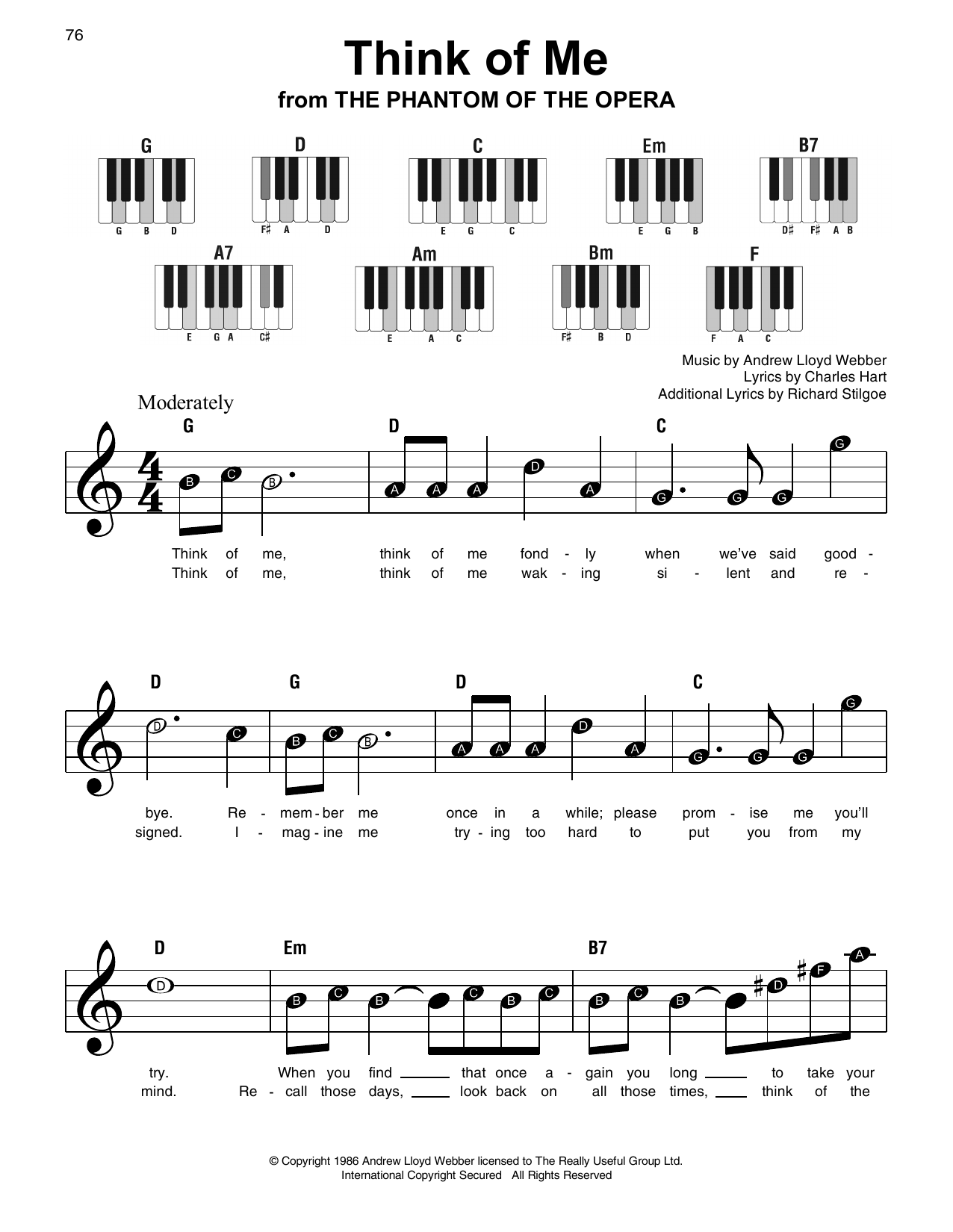 Preview Andrew Lloyd Webber Think Of Me Broadway sheet music, notes and chords for Super Easy Piano, SKU: 253502 sheet music, piano notes, chords, guitar tabs, score, transpose, transcribe, how to play, guide, download, learn, tutorial, progression, song, artist, awards, billboard, mtv, vh1, tour, single, album, release