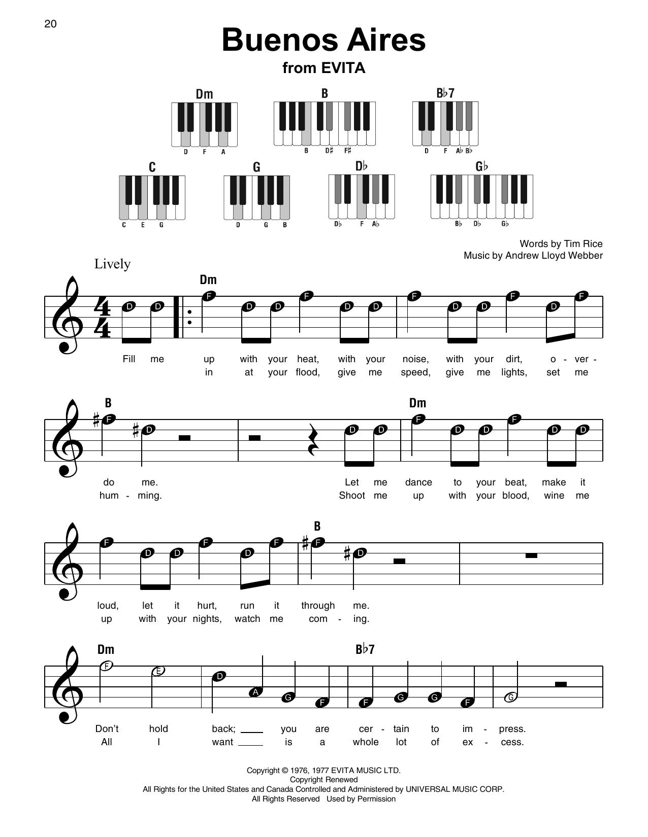 Preview Andrew Lloyd Webber Buenos Aires Broadway sheet music, notes and chords for Super Easy Piano, SKU: 253507 sheet music, piano notes, chords, guitar tabs, score, transpose, transcribe, how to play, guide, download, learn, tutorial, progression, song, artist, awards, billboard, mtv, vh1, tour, single, album, release