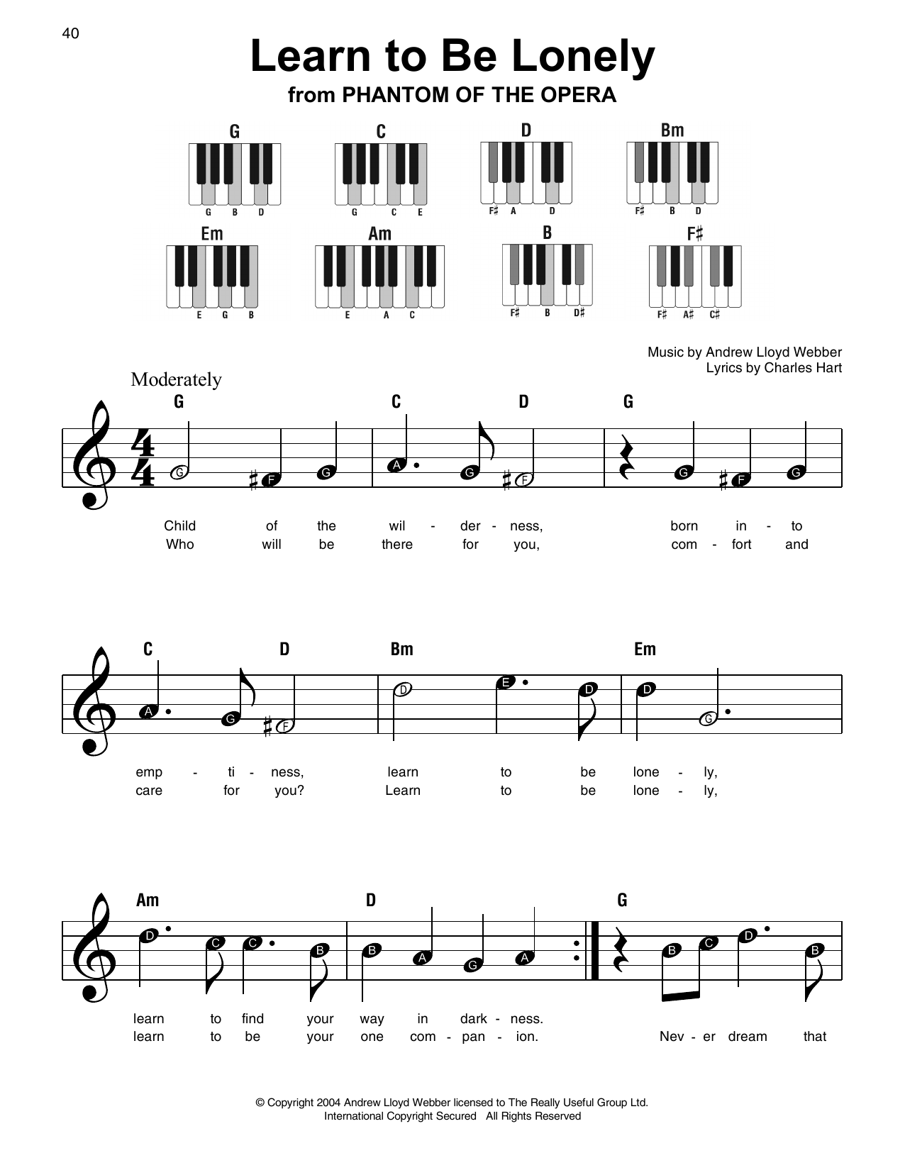 Preview Andrew Lloyd Webber Learn To Be Lonely Broadway sheet music, notes and chords for Super Easy Piano, SKU: 253509 sheet music, piano notes, chords, guitar tabs, score, transpose, transcribe, how to play, guide, download, learn, tutorial, progression, song, artist, awards, billboard, mtv, vh1, tour, single, album, release