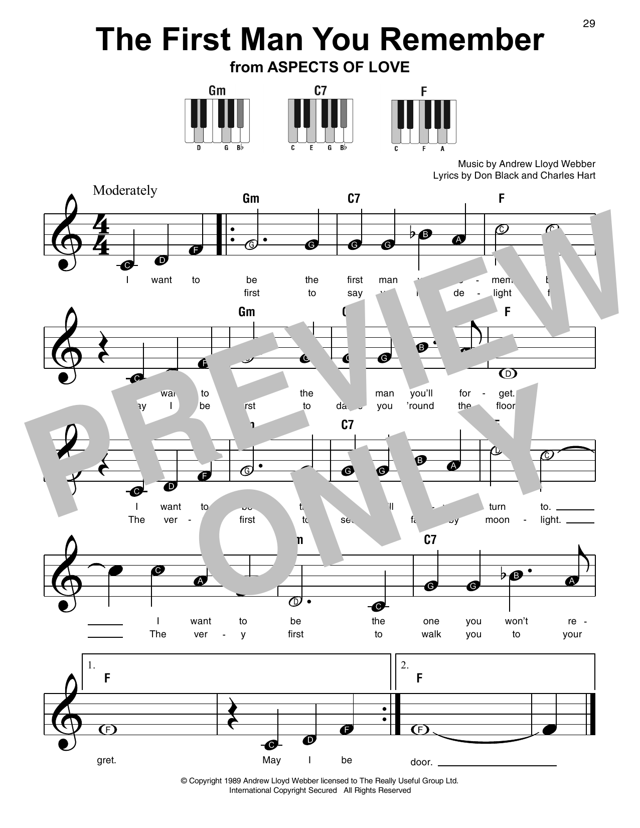 Preview Andrew Lloyd Webber The First Man You Remember Broadway sheet music, notes and chords for Super Easy Piano, SKU: 253511 sheet music, piano notes, chords, guitar tabs, score, transpose, transcribe, how to play, guide, download, learn, tutorial, progression, song, artist, awards, billboard, mtv, vh1, tour, single, album, release