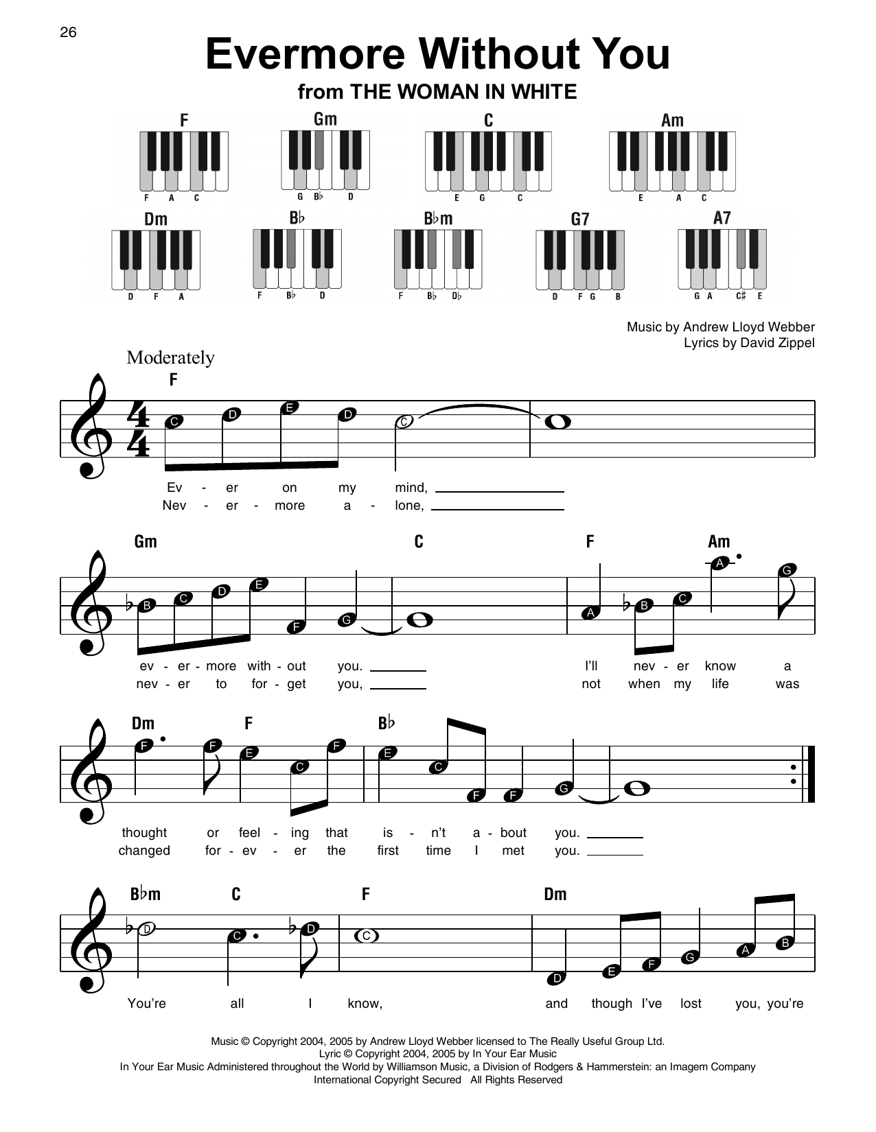 Preview Andrew Lloyd Webber Evermore Without You Broadway sheet music, notes and chords for Super Easy Piano, SKU: 253520 sheet music, piano notes, chords, guitar tabs, score, transpose, transcribe, how to play, guide, download, learn, tutorial, progression, song, artist, awards, billboard, mtv, vh1, tour, single, album, release