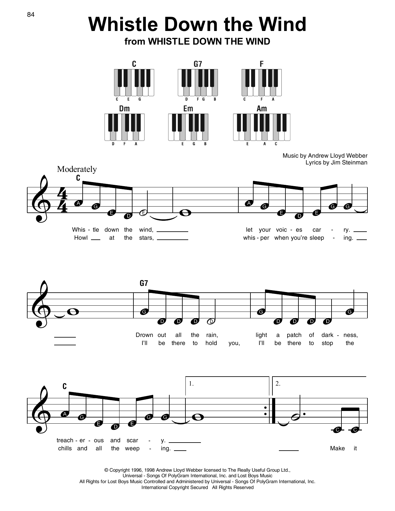 Preview Andrew Lloyd Webber Whistle Down The Wind Broadway sheet music, notes and chords for Super Easy Piano, SKU: 253526 sheet music, piano notes, chords, guitar tabs, score, transpose, transcribe, how to play, guide, download, learn, tutorial, progression, song, artist, awards, billboard, mtv, vh1, tour, single, album, release
