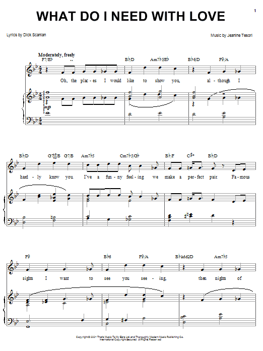 Preview Dick Scanlan What Do I Need With Love (from Thoroughly Modern Millie) Musicals sheet music, notes and chords for Piano, Vocal & Guitar (Right-Hand Melody), SKU: 25367 sheet music, piano notes, chords, guitar tabs, score, transpose, transcribe, how to play, guide, download, learn, tutorial, progression, song, artist, awards, billboard, mtv, vh1, tour, single, album, release