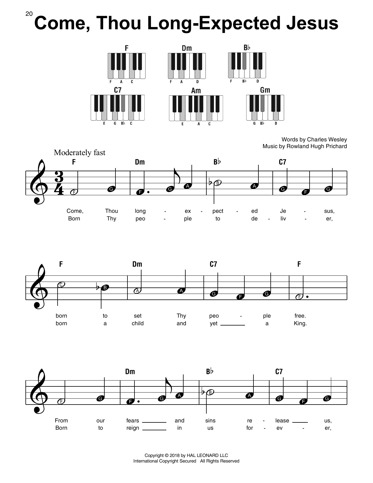 Preview Rowland Hugh Prichard Come, Thou Long-Expected Jesus Hymn sheet music, notes and chords for Super Easy Piano, SKU: 253689 sheet music, piano notes, chords, guitar tabs, score, transpose, transcribe, how to play, guide, download, learn, tutorial, progression, song, artist, awards, billboard, mtv, vh1, tour, single, album, release