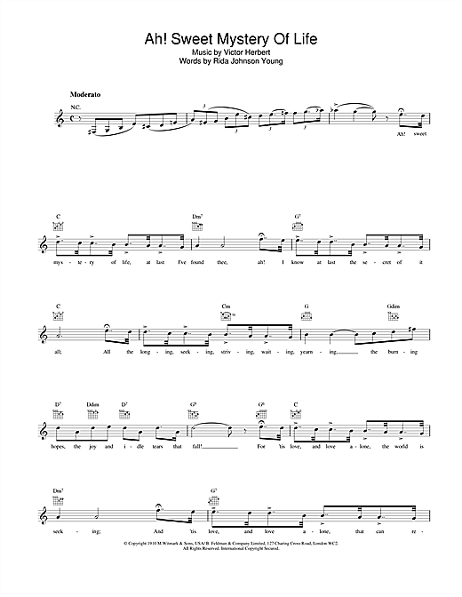 Preview Sarah Vaughan Ah! Sweet Mystery Of Life Jazz sheet music, notes and chords for Melody Line, Lyrics & Chords, SKU: 25414 sheet music, piano notes, chords, guitar tabs, score, transpose, transcribe, how to play, guide, download, learn, tutorial, progression, song, artist, awards, billboard, mtv, vh1, tour, single, album, release