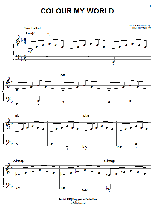Preview Chicago Colour My World Pop sheet music, notes and chords for Easy Piano, SKU: 25428 sheet music, piano notes, chords, guitar tabs, score, transpose, transcribe, how to play, guide, download, learn, tutorial, progression, song, artist, awards, billboard, mtv, vh1, tour, single, album, release
