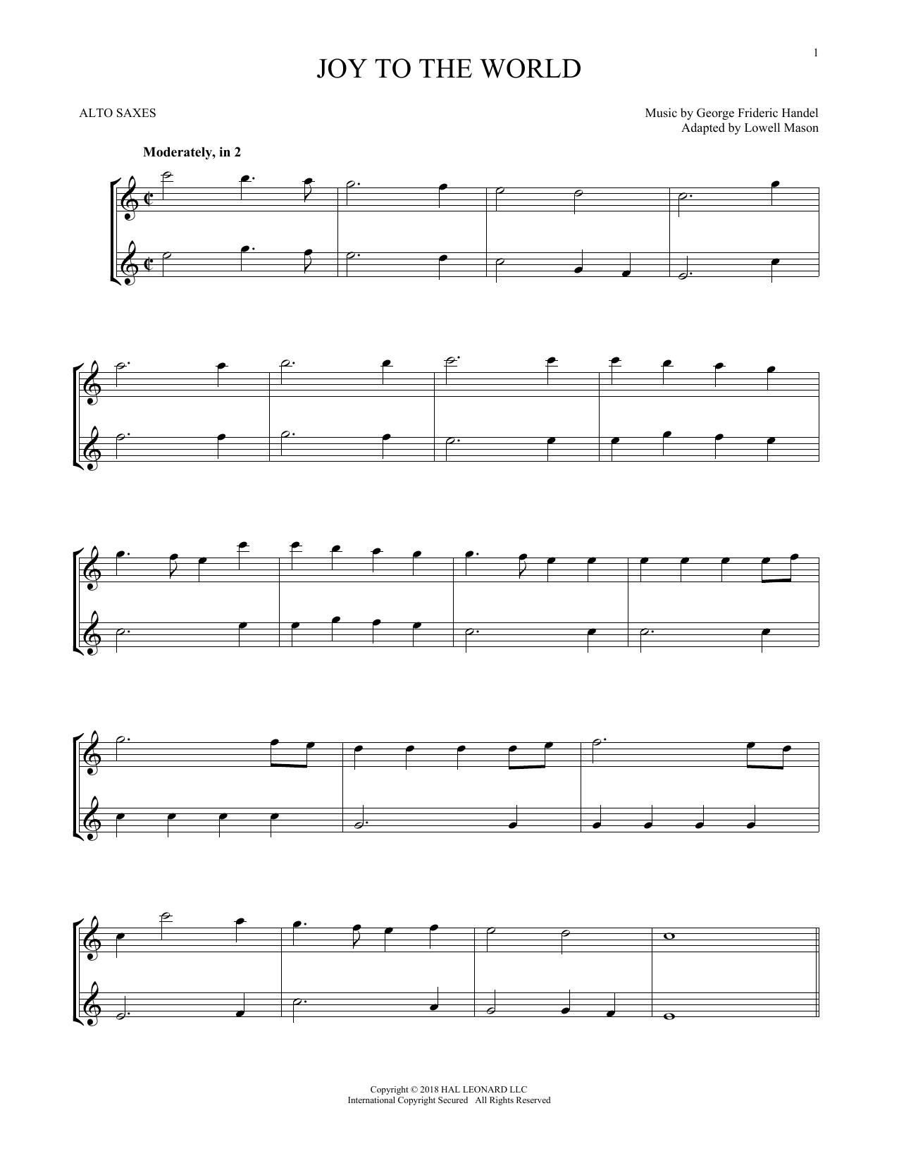 Preview George Frideric Handel Joy To The World Christmas sheet music, notes and chords for Alto Saxophone Duet, SKU: 255173 sheet music, piano notes, chords, guitar tabs, score, transpose, transcribe, how to play, guide, download, learn, tutorial, progression, song, artist, awards, billboard, mtv, vh1, tour, single, album, release