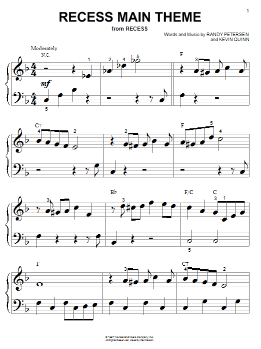 Preview Randy Petersen Recess Main Theme (from the Disney TV Series Recess) Film and TV sheet music, notes and chords for Piano (Big Notes), SKU: 25548 sheet music, piano notes, chords, guitar tabs, score, transpose, transcribe, how to play, guide, download, learn, tutorial, progression, song, artist, awards, billboard, mtv, vh1, tour, single, album, release