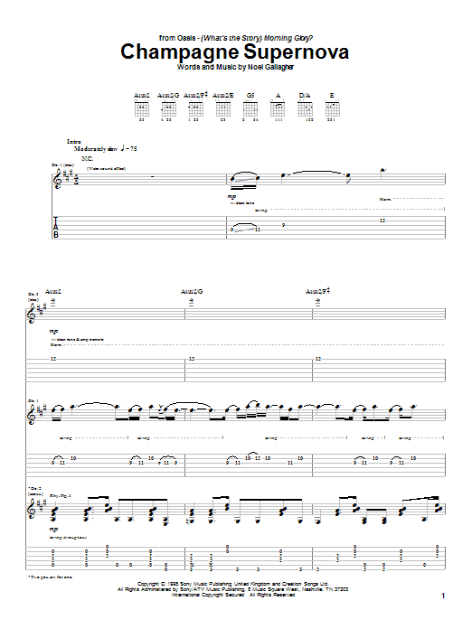 Preview Oasis Champagne Supernova Pop sheet music, notes and chords for Guitar Tab, SKU: 25647 sheet music, piano notes, chords, guitar tabs, score, transpose, transcribe, how to play, guide, download, learn, tutorial, progression, song, artist, awards, billboard, mtv, vh1, tour, single, album, release