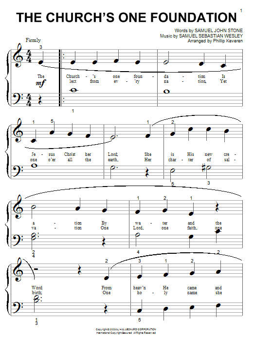 Preview Samuel John Stone The Church's One Foundation Classical sheet music, notes and chords for Piano (Big Notes), SKU: 25667 sheet music, piano notes, chords, guitar tabs, score, transpose, transcribe, how to play, guide, download, learn, tutorial, progression, song, artist, awards, billboard, mtv, vh1, tour, single, album, release