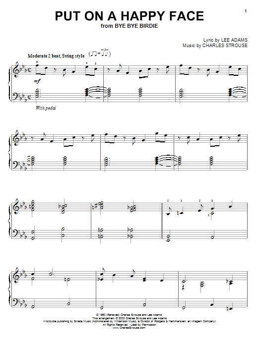 Preview Charles Strouse Put On A Happy Face Broadway sheet music, notes and chords for Piano, SKU: 25852 sheet music, piano notes, chords, guitar tabs, score, transpose, transcribe, how to play, guide, download, learn, tutorial, progression, song, artist, awards, billboard, mtv, vh1, tour, single, album, release