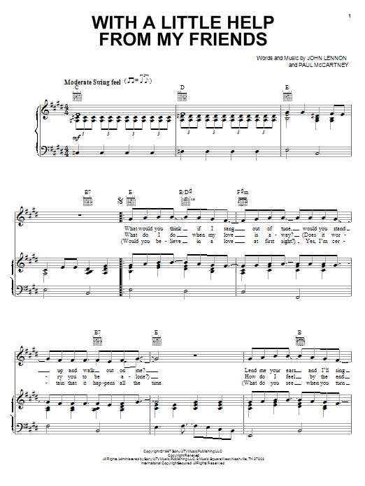 Preview The Beatles With A Little Help From My Friends Pop sheet music, notes and chords for Piano, Vocal & Guitar (Right-Hand Melody), SKU: 25870 sheet music, piano notes, chords, guitar tabs, score, transpose, transcribe, how to play, guide, download, learn, tutorial, progression, song, artist, awards, billboard, mtv, vh1, tour, single, album, release