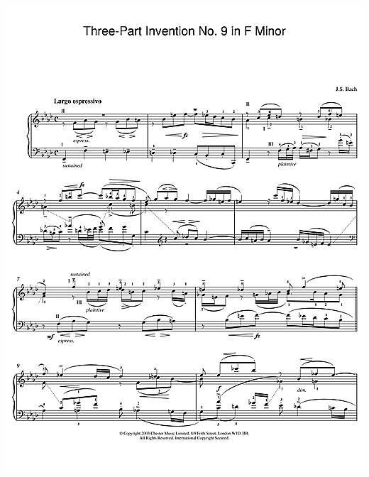 Preview J.S. Bach Three-Part Invention No. 9 in F Minor Pastoral sheet music, notes and chords for Piano, SKU: 25979 sheet music, piano notes, chords, guitar tabs, score, transpose, transcribe, how to play, guide, download, learn, tutorial, progression, song, artist, awards, billboard, mtv, vh1, tour, single, album, release