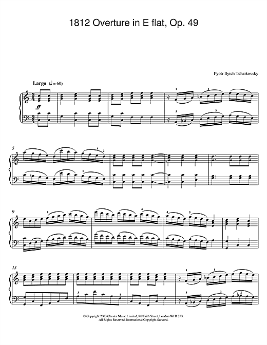Preview Pyotr Il'yich Tchaikovsky 1812 Overture in E flat, Op. 49 Classical sheet music, notes and chords for Piano, SKU: 26035 1812 Overture in E flat, Op. 49 sheet music