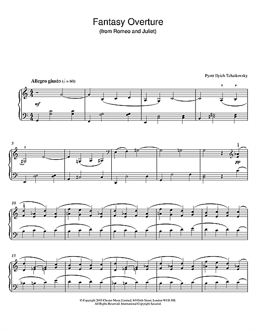 Preview Pyotr Il'yich Tchaikovsky Fantasy Overture (from Romeo And Juliet) Classical sheet music, notes and chords for Piano, SKU: 26045 Fantasy Overture (from Romeo And Juliet) sheet music