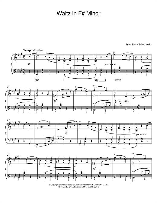 Preview Pyotr Il'yich Tchaikovsky Waltz in F# Minor Classical sheet music, notes and chords for Piano, SKU: 26058 Waltz in F# Minor sheet music