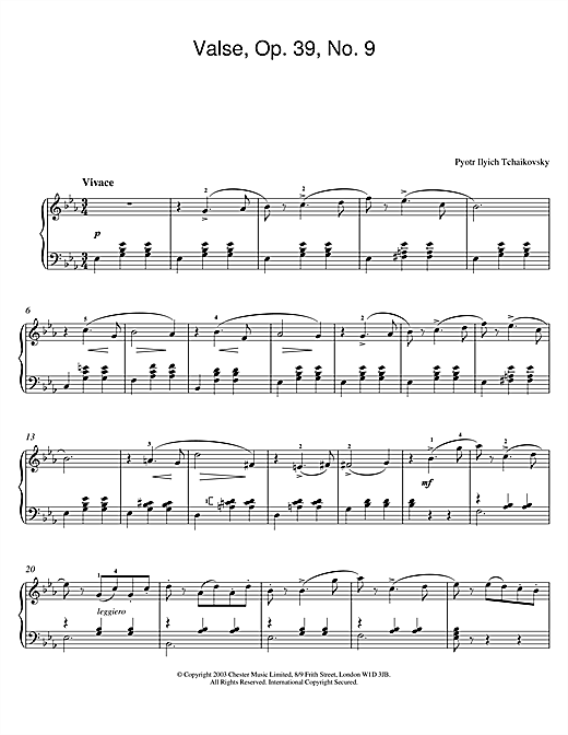 Preview Pyotr Il'yich Tchaikovsky Valse, Op. 39, No. 9 Classical sheet music, notes and chords for Piano, SKU: 26061 Valse, Op. 39, No. 9 sheet music