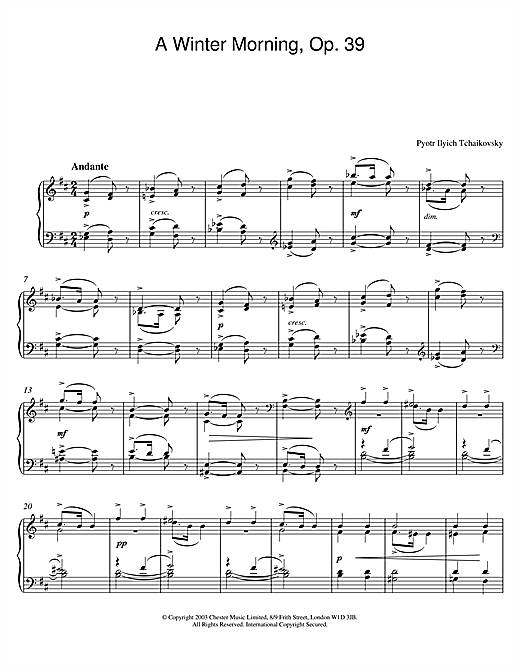 Preview Pyotr Il'yich Tchaikovsky A Winter Morning, Op. 39 Classical sheet music, notes and chords for Piano, SKU: 26062 A Winter Morning, Op. 39 sheet music