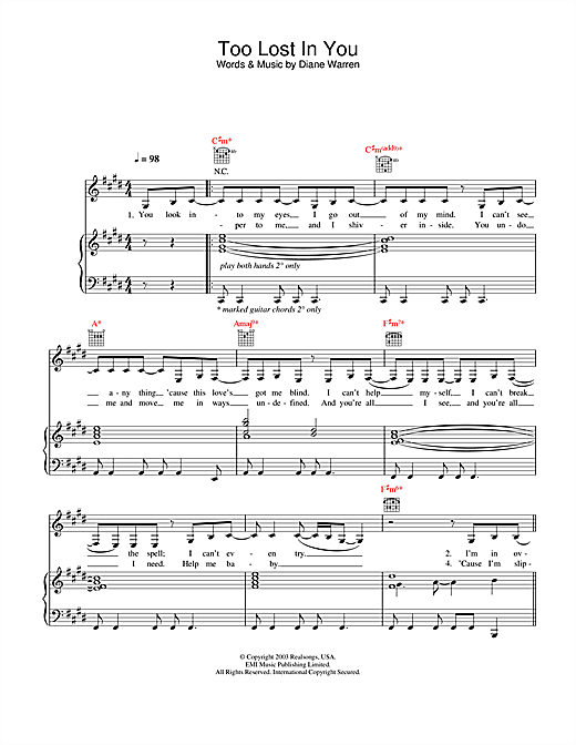 Sugababes Too Lost In You Sheet Music Notes, Chords | Download R.