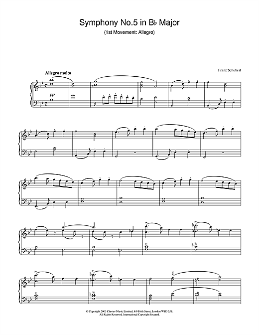 Preview Franz Schubert Symphony No.5 in B Flat Major - 1st Movement: Allegro Classical sheet music, notes and chords for Piano, SKU: 26583 sheet music, piano notes, chords, guitar tabs, score, transpose, transcribe, how to play, guide, download, learn, tutorial, progression, song, artist, awards, billboard, mtv, vh1, tour, single, album, release