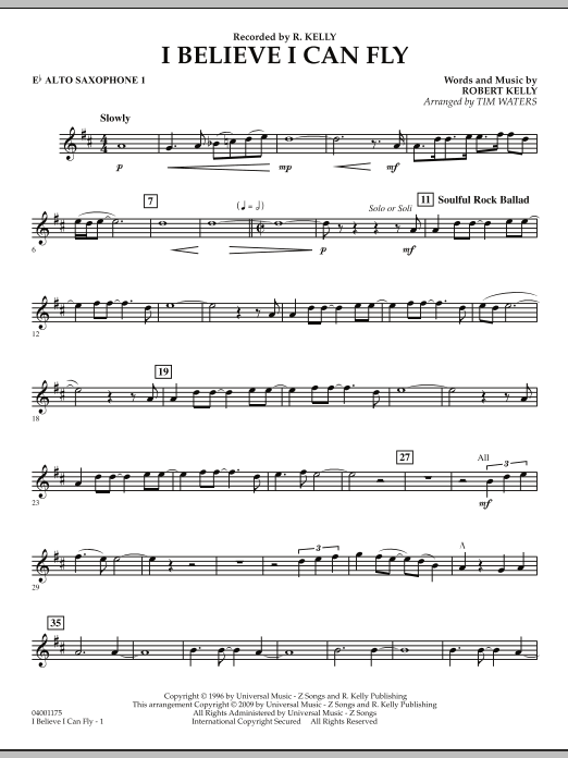 Preview Tim Waters I Believe I Can Fly - Eb Alto Saxophone 1 Film/TV sheet music, notes and chords for Concert Band, SKU: 272142 sheet music, piano notes, chords, guitar tabs, score, transpose, transcribe, how to play, guide, download, learn, tutorial, progression, song, artist, awards, billboard, mtv, vh1, tour, single, album, release