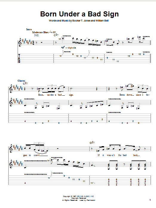 Albert King Born Under A Bad Sign Sheet Music Notes Chords