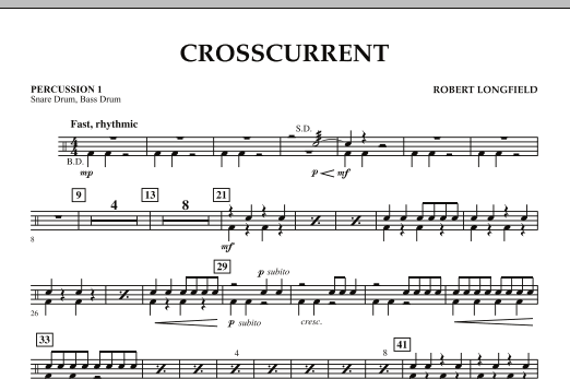 Preview Robert Longfield Crosscurrent - Percussion 1 Concert sheet music, notes and chords for Concert Band, SKU: 278103 sheet music, piano notes, chords, guitar tabs, score, transpose, transcribe, how to play, guide, download, learn, tutorial, progression, song, artist, awards, billboard, mtv, vh1, tour, single, album, release