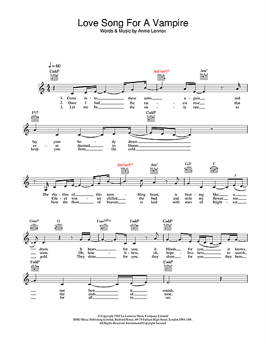 Annie Lennox Love Song For A Vampire Sheet Music Notes Chords Download Pop Notes Melody Line Lyrics Chords Pdf Print