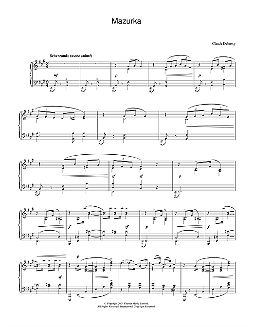 Preview Claude Debussy Mazurka Post-1900 sheet music, notes and chords for Piano, SKU: 28417 sheet music, piano notes, chords, guitar tabs, score, transpose, transcribe, how to play, guide, download, learn, tutorial, progression, song, artist, awards, billboard, mtv, vh1, tour, single, album, release