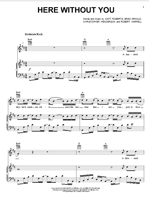 3 Doors Down Here Without You Sheet Music Notes Chords Download