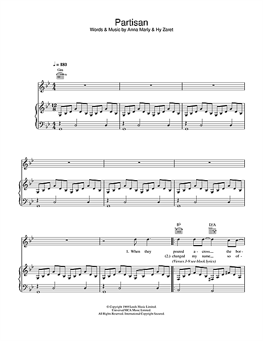 Leonard Cohen Partisan Sheet Music Download Pdf Score