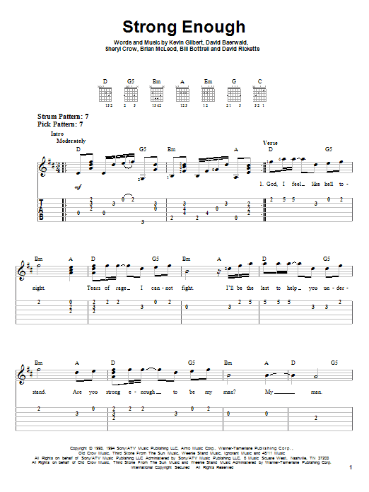 Sheryl Crow Strong Enough Sheet Music Notes Chords Download Rock Notes Easy Guitar Tab Pdf Print