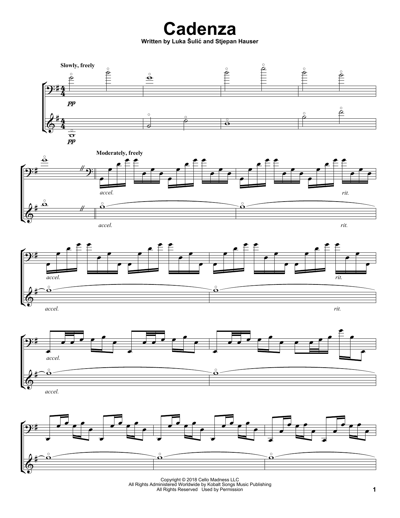 2Cellos Cadenza Sheet Music Notes & Chords for Cello Duet - Download or Print PDF