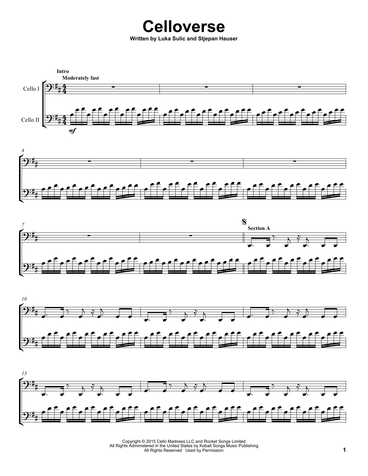 2Cellos Celloverse Sheet Music Notes & Chords for Cello Duet - Download or Print PDF